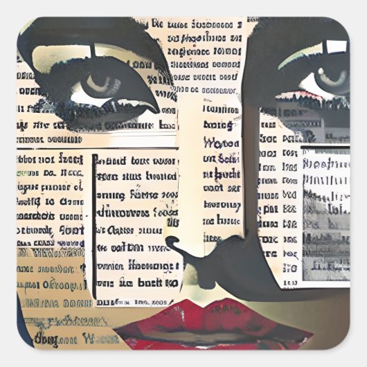 Abstrakte Kunst | Dame's Face Digital Text Art Quadratischer Aufkleber (Vorderseite)