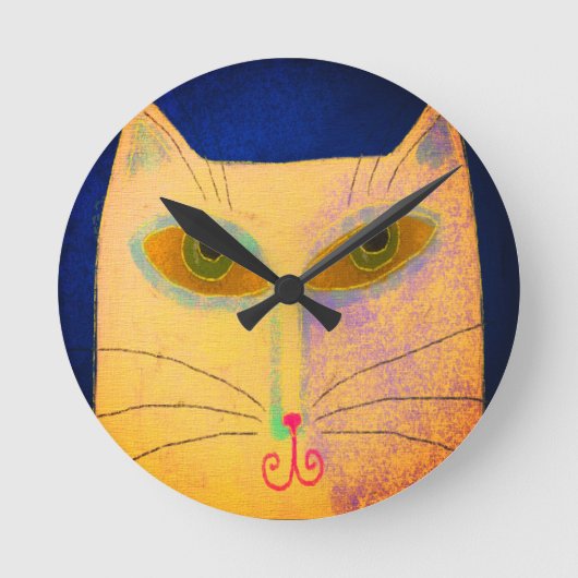 Abstrakte Kunst der Gelben Katze Runde Wanduhr (Vorderseite)