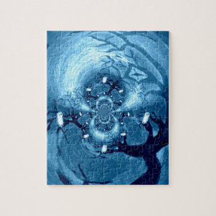 Abstrakte Kunst der gespenstischen Baum-Eulen Puzzle