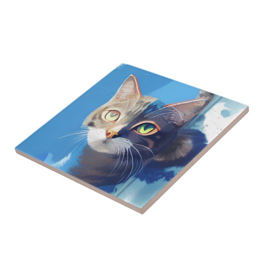 Abstrakte Kunst der Neugierigen Katze Fliese (Seite)