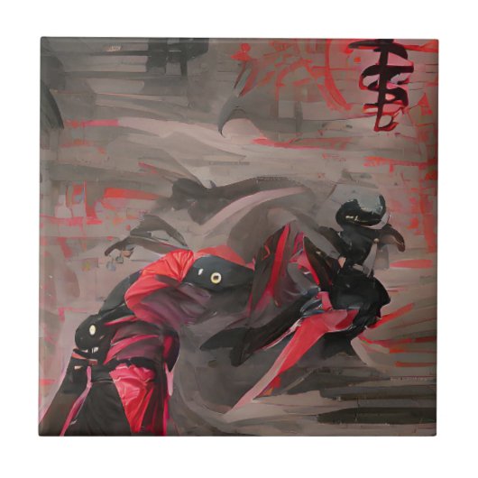 Abstrakte Kunst der Ninja roten Todes Fliese (Vorderseite)