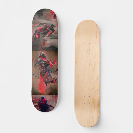 Abstrakte Kunst der Ninja roten Todes Skateboard (Vorderseite)