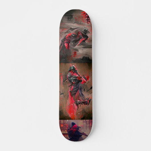 Abstrakte Kunst der Ninja roten Todes Skateboard (Vorne)