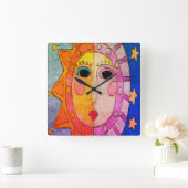 Abstrakte Kunst der Sonne und des Mondes Quadratische Wanduhr (Zuhause)