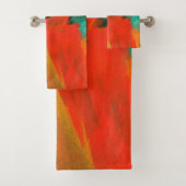 Abstrakte Kunst, die rotes orange Goldgrün malt Badhandtuch Set (Insitu)