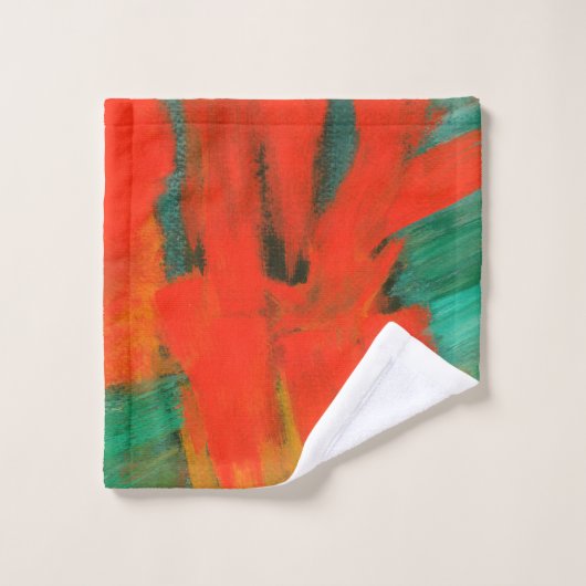 Abstrakte Kunst, die rotes orange Goldgrün malt Badhandtuch Set (Waschlappen)