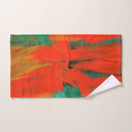 Abstrakte Kunst, die rotes orange Goldgrün malt Badhandtuch Set (Handtuch)