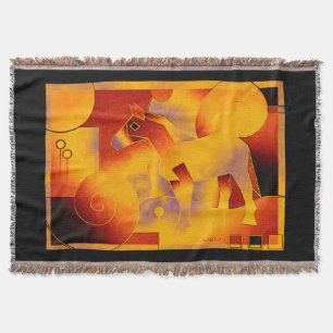 Abstrakte KUNST - EIN PFERD - braun orange Decke
