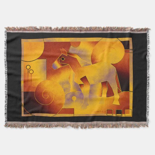 Abstrakte KUNST - EIN PFERD - braun orange Decke (Vorderseite)