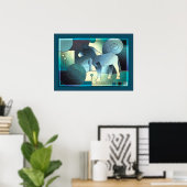 Abstrakte KUNST - EIN PFERD - Sand blau Poster (Heimbüro)