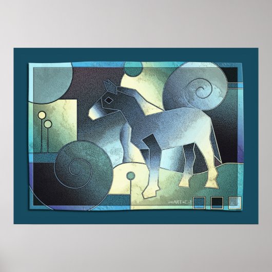 Abstrakte KUNST - EIN PFERD - Sand blau Poster (Vorne)