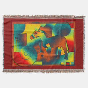 Abstrakte KUNST - EINE PFERDE - blau-gelb Decke