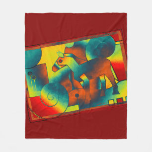 Abstrakte KUNST - EINE PFERDE - blau-gelb Fleecedecke