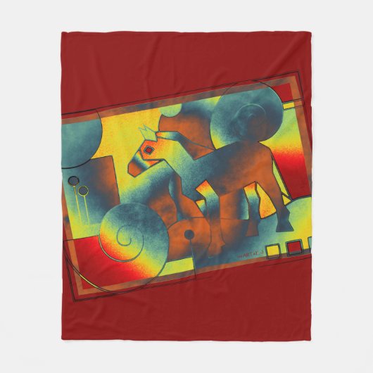 Abstrakte KUNST - EINE PFERDE - blau-gelb Fleecedecke (Vorderseite)