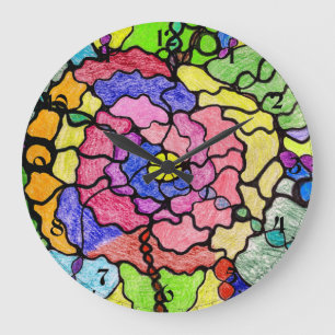 Abstrakte Kunst Farbige Wunderbare Blumenmalerei Große Wanduhr