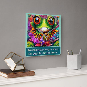 Abstrakte Kunst Frosch mit floraler Personalisieru Quadratische Wanduhr
