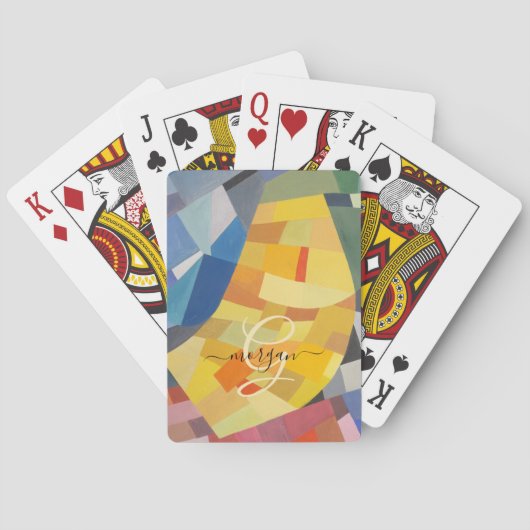 Abstrakte Kunst, goldenes Monogramm, schwarzer Sch Spielkarten (Rückseite)