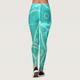 Abstrakte Kunst Grün Blaue Linie Kreise Minimalism Leggings