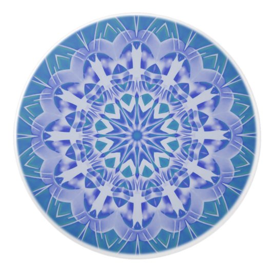 Abstrakte Kunst handbemalt Blue Aquamarin Mandala  Keramikknauf (Vorderseite)