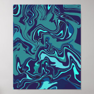 Abstrakte Kunst im Dunkeln wirbeln in Blau & Aquam Poster