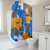 Abstrakte Kunst in Blau, Orange und Grau Duschvorhang (Beispiel)