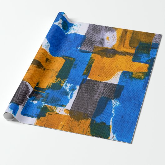 Abstrakte Kunst in Blau, Orange und Grau Geschenkpapier (Ungerollt)