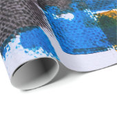 Abstrakte Kunst in Blau, Orange und Grau Geschenkpapier (Rolleneckpunkt)