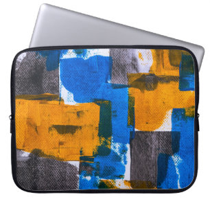 Abstrakte Kunst in Blau, Orange und Grau Laptopschutzhülle