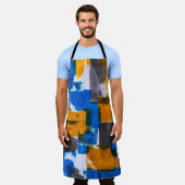Abstrakte Kunst in Blau, Orange und Grau Schürze (Getragen)