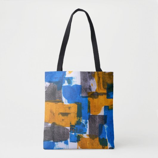 Abstrakte Kunst in Blau, Orange und Grau Tasche (Vorderseite)