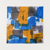 Abstrakte Kunst in Blau, Orange und Grau Wandteppich (Vorderseite (Horizontal))