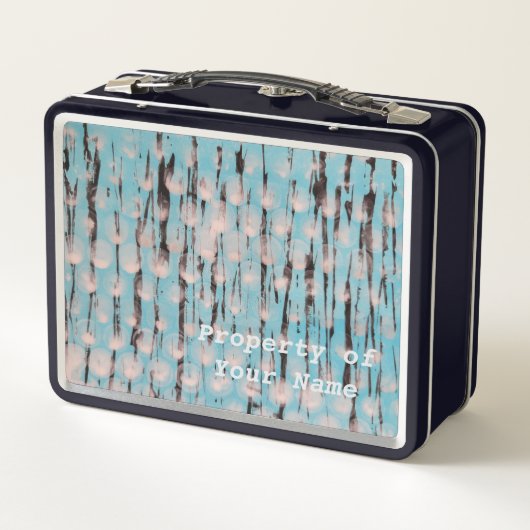 Abstrakte Kunst in Blau, Weiß und Schwarz Metall Brotdose (Rückseite)