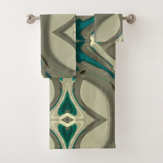 Abstrakte Kunst in Grau und Blau Badhandtuch Set (Insitu)