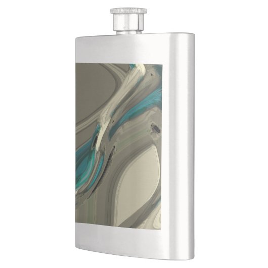 Abstrakte Kunst in Grau und Blau Flachmann (Links)