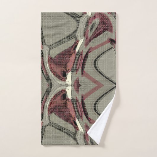Abstrakte Kunst in Grau und Rot Badhandtuch Set (Handtuch)