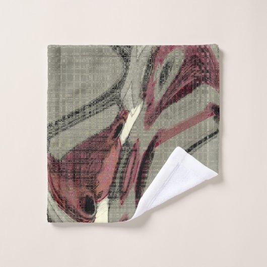 Abstrakte Kunst in Grau und Rot Badhandtuch Set (Waschlappen)