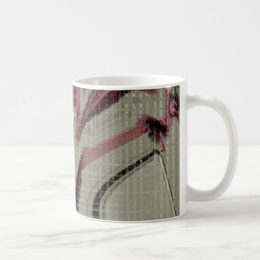 Abstrakte Kunst in Grau und Rot Kaffeetasse (Rechts)