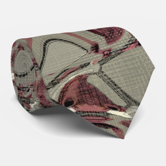 Abstrakte Kunst in Grau und Rot Krawatte (Gerollt)