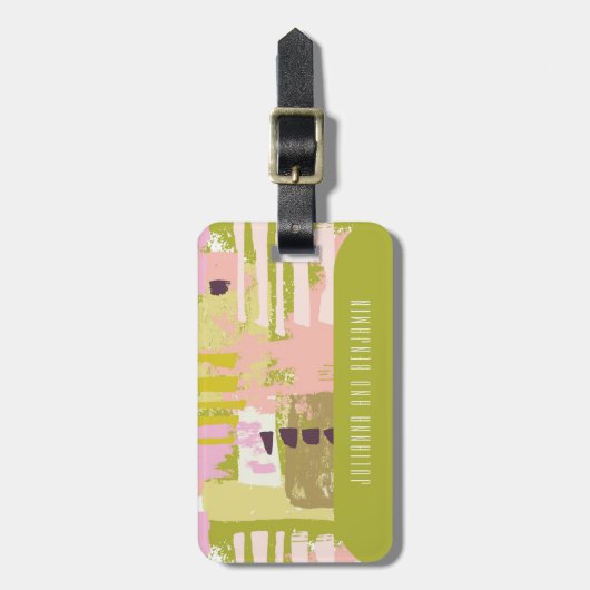 Abstrakte Kunst in Grün rosa Gepäckanhänger (Vorderseite vertikal)