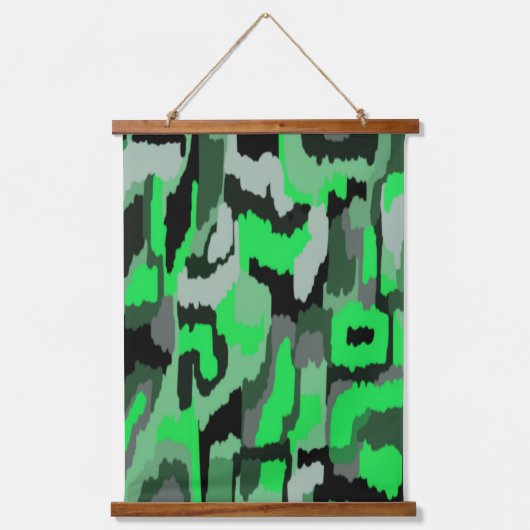 Abstrakte Kunst in Grün und Schwarz Wandteppich Mit Holzrahmen (Vorderseite)