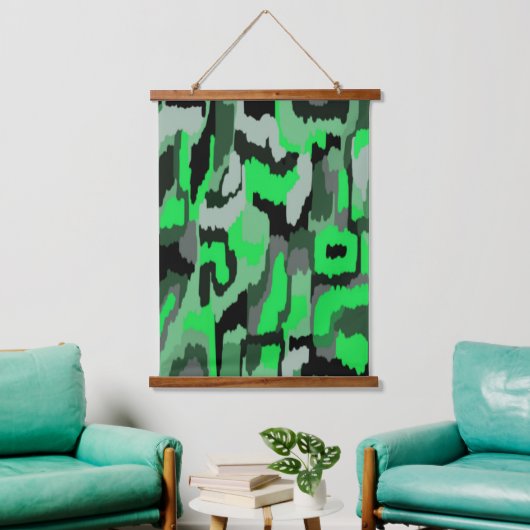 Abstrakte Kunst in Grün und Schwarz Wandteppich Mit Holzrahmen (Wohnzimmer)