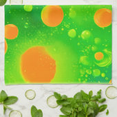Abstrakte Kunst in orangefarbener und grüner Blase Geschirrtuch (Gefaltet)