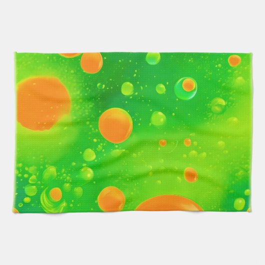 Abstrakte Kunst in orangefarbener und grüner Blase Geschirrtuch (Horizontal)