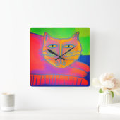 Abstrakte Kunst in Pink Quadratische Wanduhr (Zuhause)