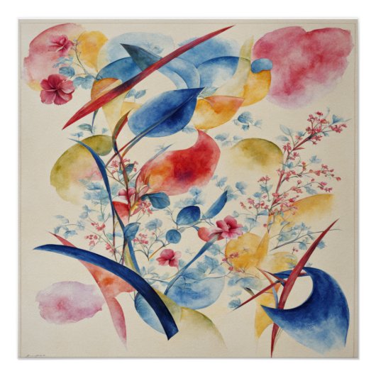 Abstrakte Kunst in Rot, Blau, Grün und Gelb Poster (Vorderseite)