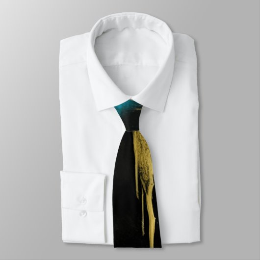 Abstrakte Kunst in Türkis, Gold und Schwarz Krawatte (Gebunden)