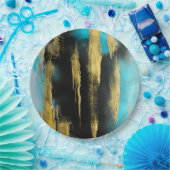 Abstrakte Kunst in Türkis, Gold und Schwarz Pappteller (Party)