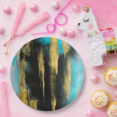 Abstrakte Kunst in Türkis, Gold und Schwarz Pappteller (Party)