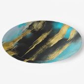 Abstrakte Kunst in Türkis, Gold und Schwarz Pappteller (Schrägansicht)