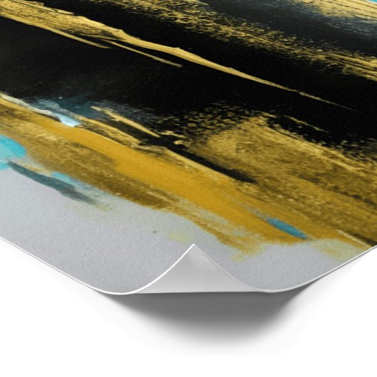 Abstrakte Kunst in Türkis, Gold und Schwarz Poster (Ecke)